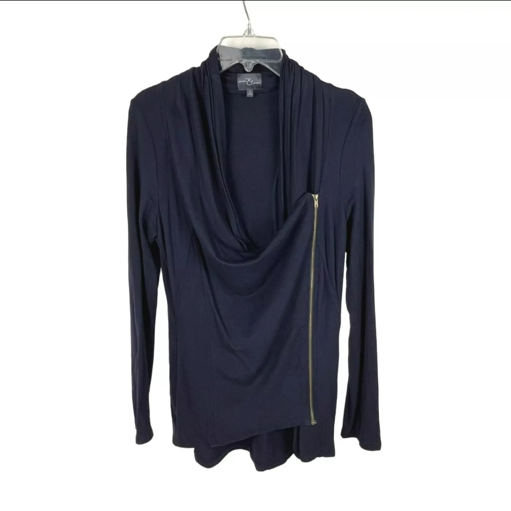 Market & Spruce Navy Alan French Terry Asymmetrical Zip Cardigan, Sz M